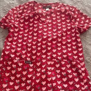 koi Red and Pink Heart Print Medical Scrub Top
